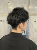 クセ毛風マイルドスパイラルパーマツーブロックマッシュショート