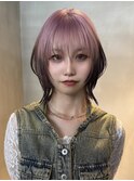【GEEKS渋谷】ペールピンク/くびれボブ/ウルフカット/ハイトーン