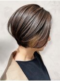 30代40代◎秋の暗めカラーボブ×上品ハイライト