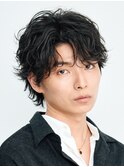 メンズパーマルーズパーマシャドウパーマセンターパート緩め〇