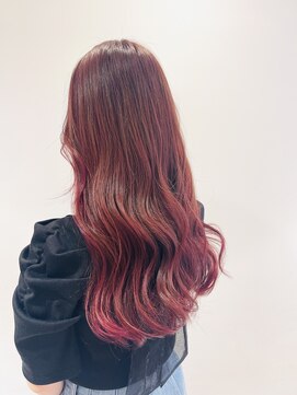 クオレア(CUOREA) チェリーピンク×大人可愛いコテ巻きロングスタイル20代30代