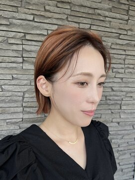 ハイバレーヘアーメゾン(HIGH VALLEY HAIRMAISON) オレンジボブ大人ボブ切りっぱなしシースルーバング韓国ボブ
