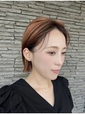 オレンジボブ大人ボブ切りっぱなしシースルーバング韓国ボブ