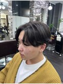 かき上げヘア七三ヘアツーブロックメンズ波巻きスパイラルパーマ