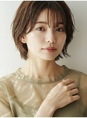 大人シースルーバンク/オリーブベージュ/ショートボブ
