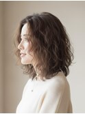 #ミディアムハードウェーブパーマボブ20代30代ゆるふわ