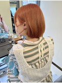 オレンジカラー　ミニボブ　前髪あり