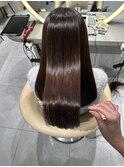 ★丸型逆三角ホワイトグレージュデジタルパーマチェリーブラウン