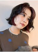 ショート インナーカラー ピンク ボブ ウェーブヘア 10代20代