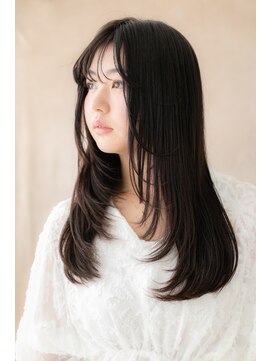 カバーヘア 上尾西口店(COVER HAIR) 黒髪アッシュブラック前下がりレイヤーロングZ上尾20代30代40代