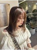 顔まわりレイヤー×オリーブベージュ