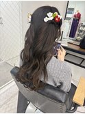 ハーフアップフェミニンロングウェーブ着物ヘア卒業式