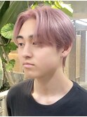 韓国メンズピンクベージュミルクティーカラーセンターパートヘア