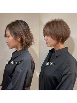 髪質改善と縮毛矯正の専門店 サンティエ(scintiller) 大人綺麗な小顔襟足スッキリショートボブ 30代40代50代