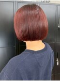 チェリーブラウン 暖色 丸みボブ ブリーチなしダブルカラー