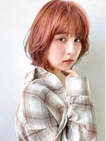 カバーヘア ブリス 志木南口駅前店(COVER HAIR bliss)&nbsp;オレンジベージュ/ボブパーマ/ダブルカラー顔周りレイヤーp志木