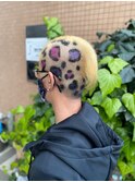 【派手髪】ピンク×パープル　ヒョウ柄【モヒカンスタイル】