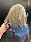 【olino】レイヤー 20代30代 シルバーグレージュ裾ブルー