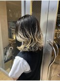 前髪　マルチボブ　ピンクベージュ　インナーグレージュ　ウルフ
