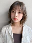アプリコットオレンジイヤリングカラー外ハネボブくびれヘアa