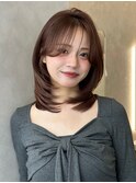 韓国ミディアムレイヤーイメチェン小顔顔周りレイヤーブラウン
