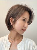 静岡ショートボブ艶グレージュハイライト髪質改善ブリーチなし