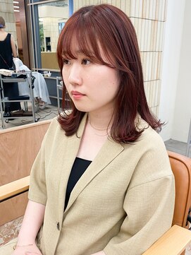 パークレーン アイス イヴェン(park lane ICI yeven) シースルーバング　ミディアム　レイヤー　赤髪