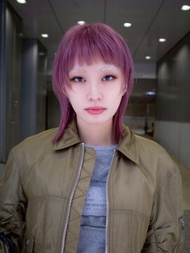 ギークス(GEEKS) 【GEEKS渋谷】顔周りレイヤーカット/オン眉/カシスピンク/ウルフ