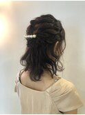 ルーズ/編み込み/ハーフアップ/ミディアムヘアアレンジ/結婚式