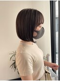 丸みボブ 切りっぱなしボブ ダークブラウン