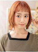 フレンチガーリーオン眉前下がりボブパーマチェリーレッドa