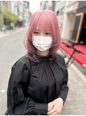 ピンク～パープル/グラデーションカラー/ミディアムウルフ/大阪
