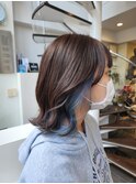 イヤリングカラー インナーカラー ブルー×透明感グレージュ