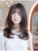 ミディアムレイヤー/大人可愛い/髪質改善/シースルーバング