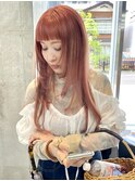 ステップカット/顔まわりレイヤー/コーラルオレンジ