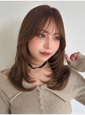 小顔ミディアムレイヤーカットミディレイヤー内巻きレイヤー栄