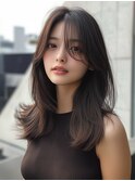 セミロング 顔周り レイヤーカット 透明感カラー 20代30代