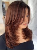 ハイライトカラーミルクティーベージュレイヤーカット