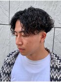 ダークアッシュニュアンスパーマ韓国マッシュベリーショート