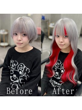 エクステ専門店あるじゃんすー 小倉店 シルバー×レッド#シールエクステ#デザインカラー#韓国#小倉