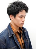 メンズカットアップバングフェザーパーマブルーブラック1206
