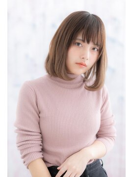 ミック ヘアアンドメイク アップ 駒込店(miq Hair&Make up) 前下がりショコラベージュ小顔内巻きワンカールロブc1