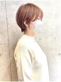 ペールオレンジ小顔束感ショートボブ前髪あり担当カタダ【堀江】