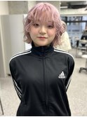 ハイトーンピンク 波巻きパーマ風 ケアブリーチ【天神大名】