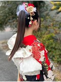 成人式ヘアセット　ポニーテール　ストレート　タイトポニー