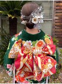タイトお団子　成人式ヘアセット　着物ヘア　シンプル