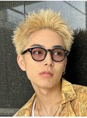 渋谷スパイキーショートパーマブリーチWカラーメンズショート