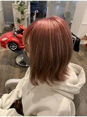 外はねボブ×ピンクベージュ