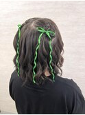 編み込み　ハーフツインテール