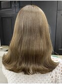ブリーチなしダブルカラー_オリーブベージュ_透明感_前髪カット